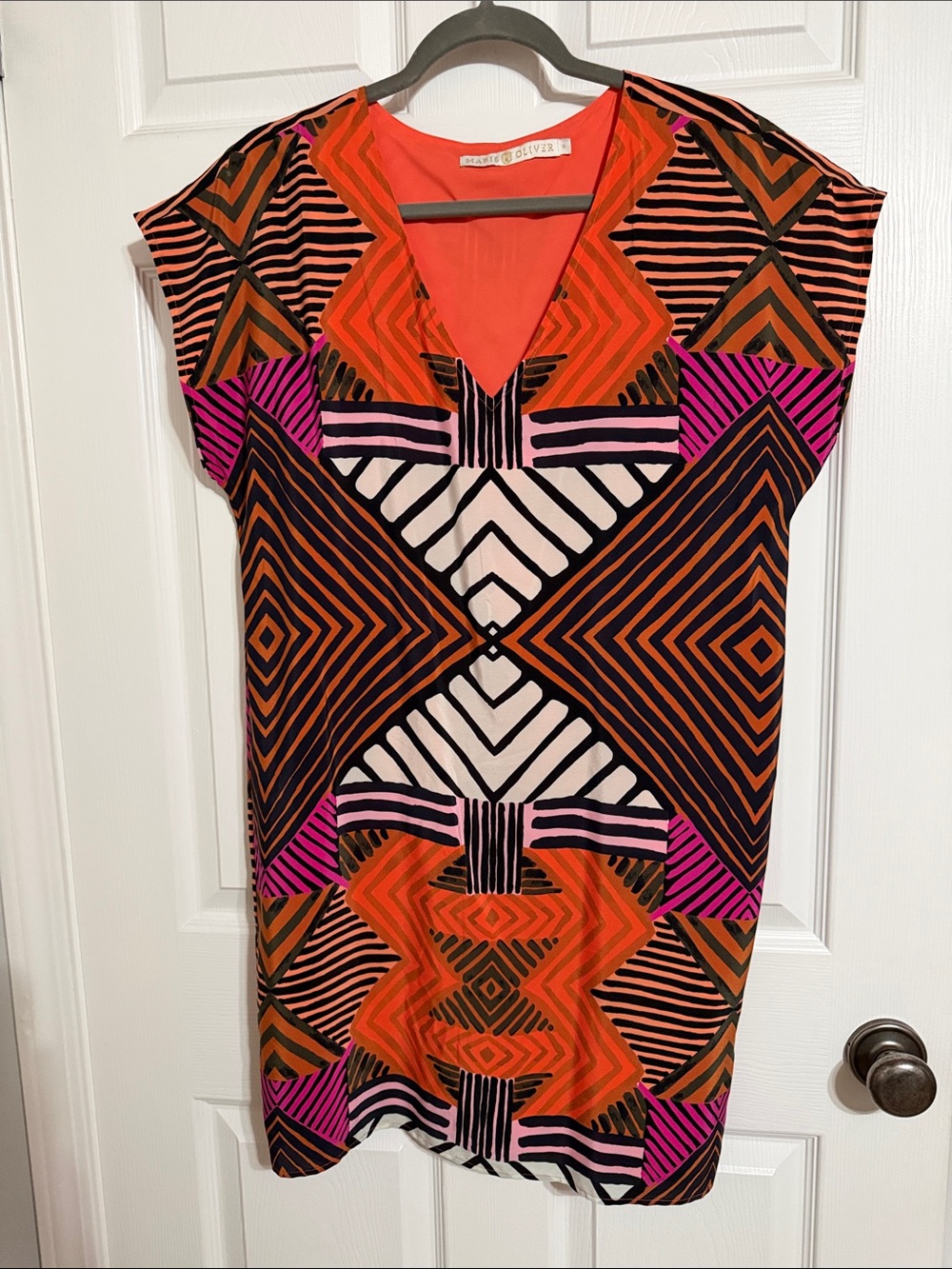 Marie Oliver Orange, Pink & Black Geometric Dress